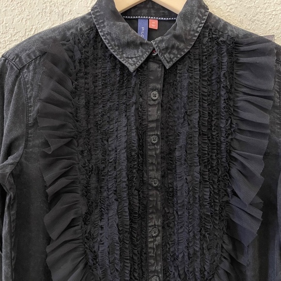 Pilcro Tulle Shirt Button Up Whimsigoth Fairy Dark Academia Witchycore Black XS - Picture 9 of 15